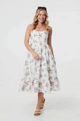 Floral A-Line Cami Strap Midi Dress