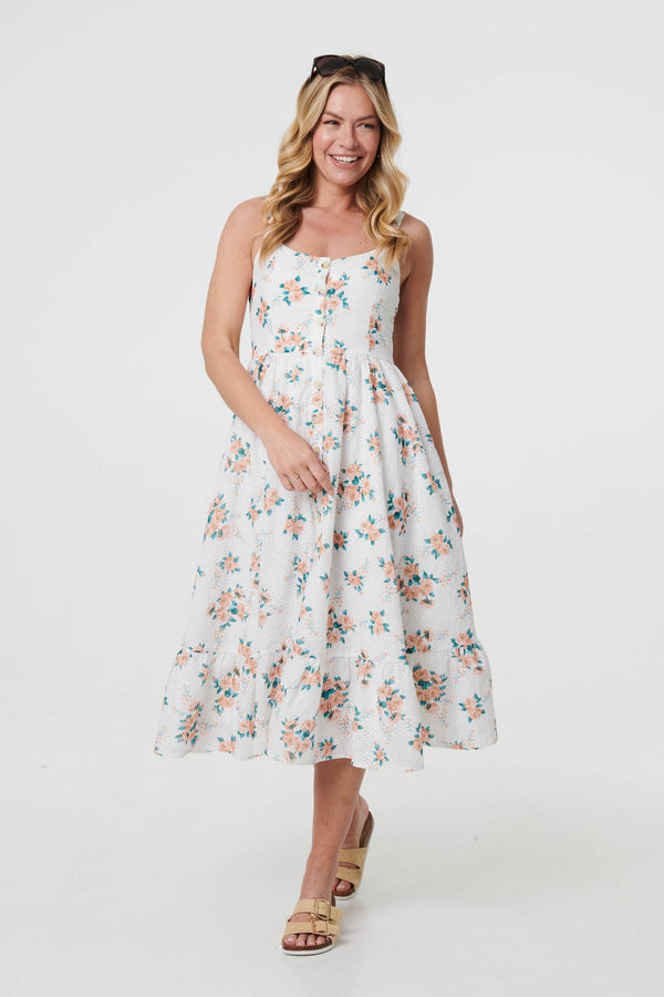 Floral A-Line Cami Strap Midi Dress