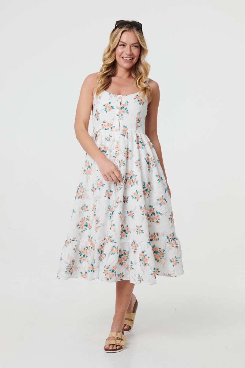Floral A-Line Cami Strap Midi Dress