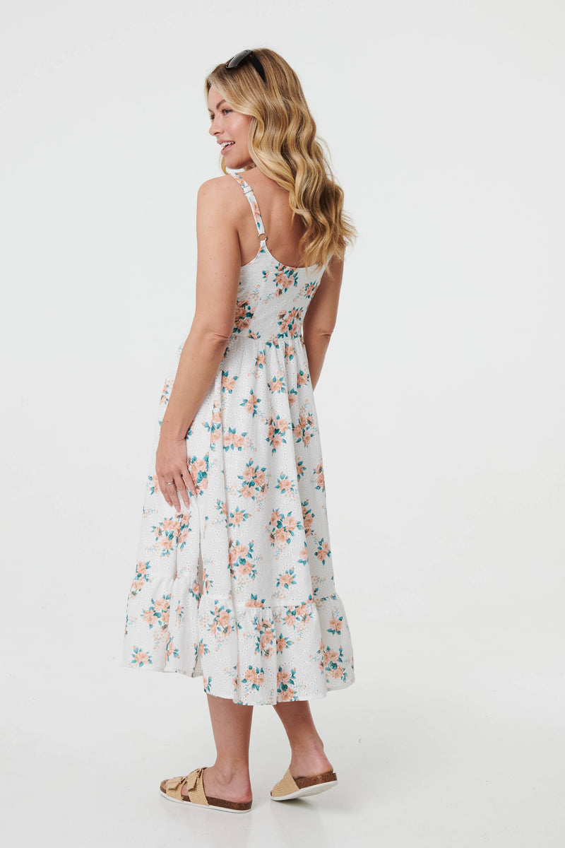 Floral A-Line Cami Strap Midi Dress