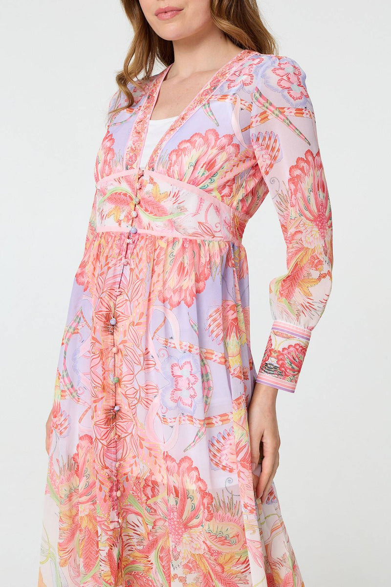 Printed Puff Sleeve Empire Maxi Dress