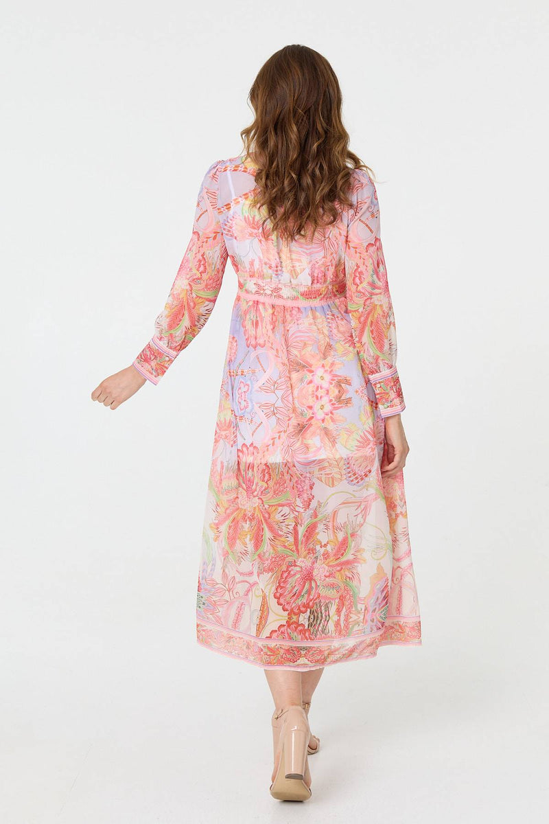 Printed Puff Sleeve Empire Maxi Dress