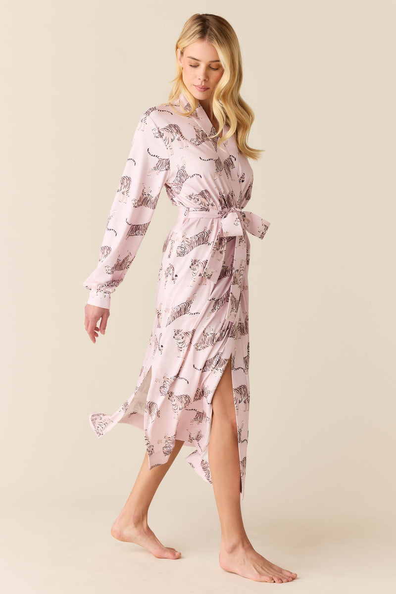 Della Cloud Jersey Banded Midi Robe in Tiger Lily