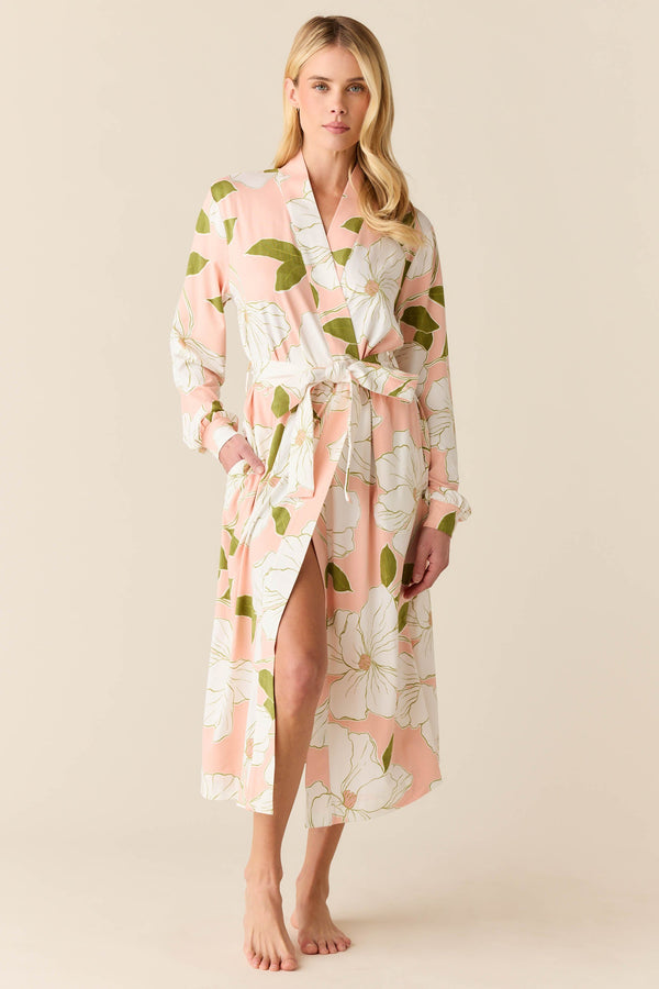 Della Cloud Jersey Banded Midi Robe in Magnolia