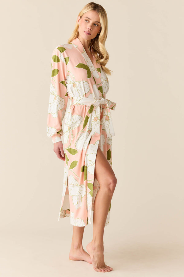 Della Cloud Jersey Banded Midi Robe in Magnolia