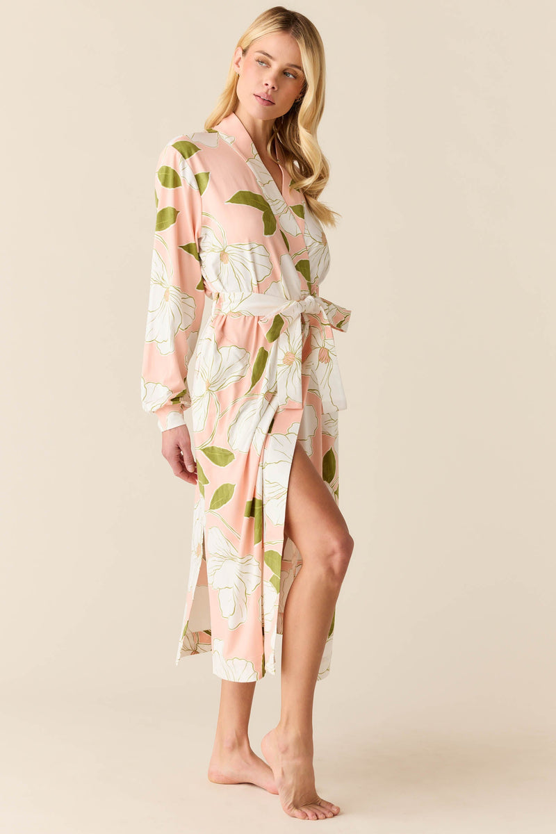 Della Cloud Jersey Banded Midi Robe in Magnolia