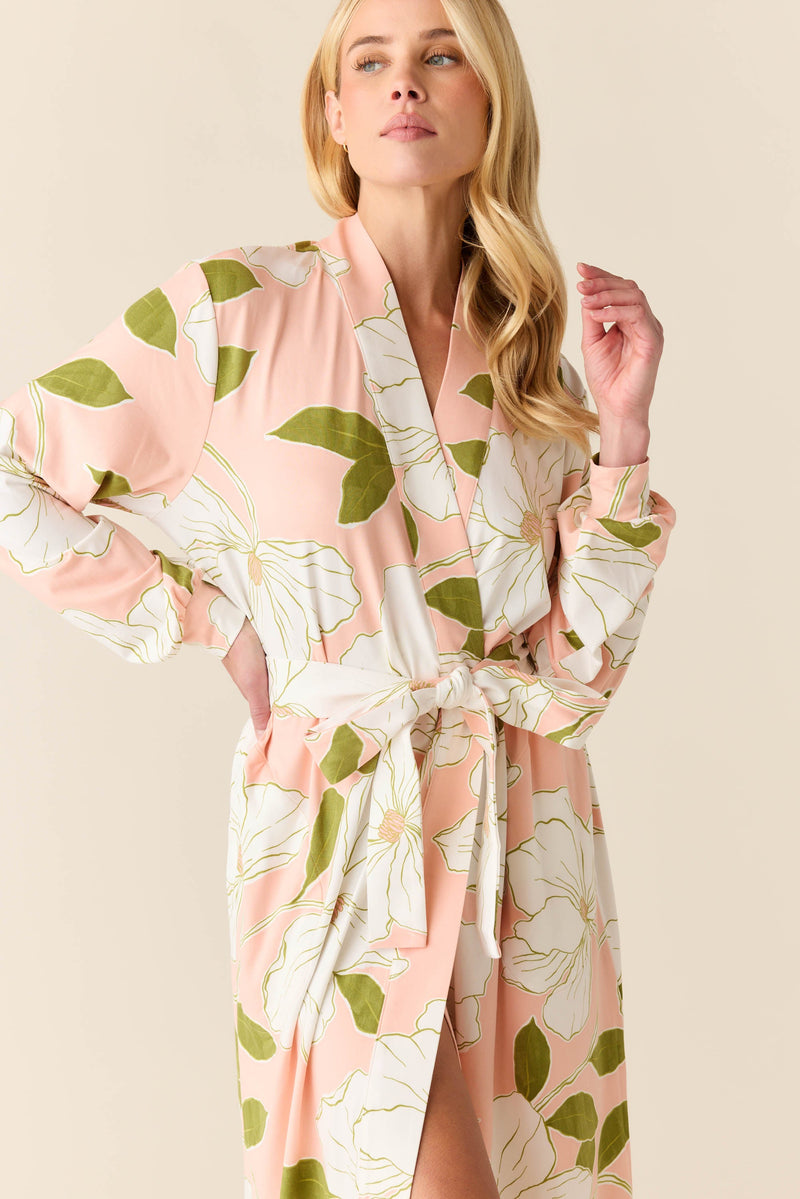 Della Cloud Jersey Banded Midi Robe in Magnolia