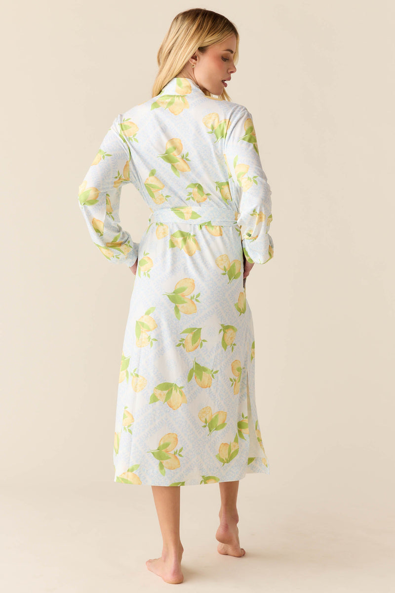 Della Cloud Jersey Banded Midi Robe in Lemon Spritz