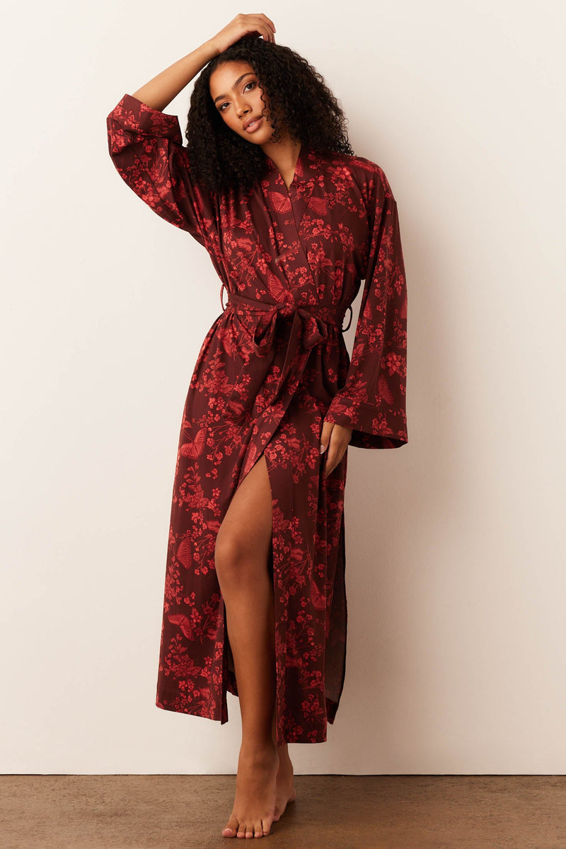 Kaia Cloud Jersey Kimono Robe in Botanical