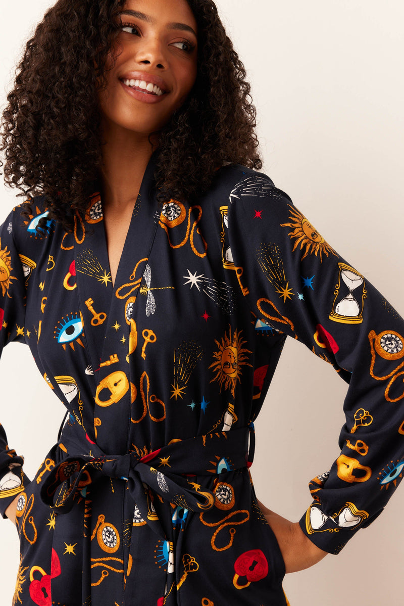 Skyler Cloud Jersey Banded Long Robe in Mystic