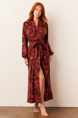 Skyler Cloud Jersey Banded Long Robe in Botanical