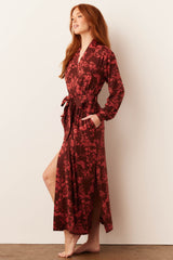 Skyler Cloud Jersey Banded Long Robe in Botanical