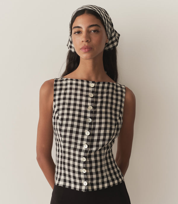 HAYDEN TOP -- BLACK MARILYN GINGHAM