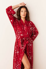 Kaia Cloud Jersey Kimono Robe in Red Stars