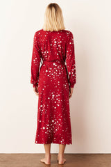 Skyler Cloud Jersey Banded Long Robe in Red Stars