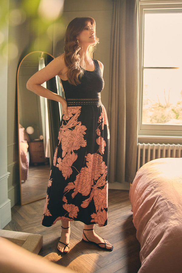 Floral Lace Trim Sleeveless Maxi Dress