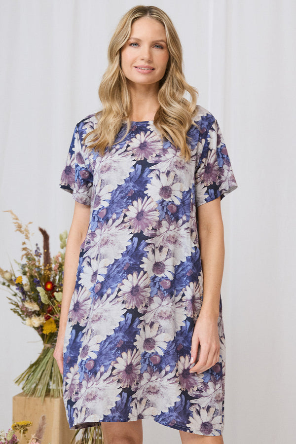 Floral Short Sleeve Knee Length Shift Dress