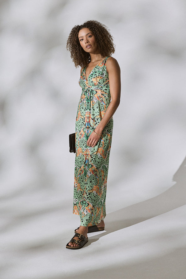 Butterfly Print V-Neck Empire Maxi Dress