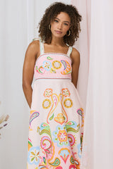 Paisley Print Tie Strap Sleeveless Midi Dress