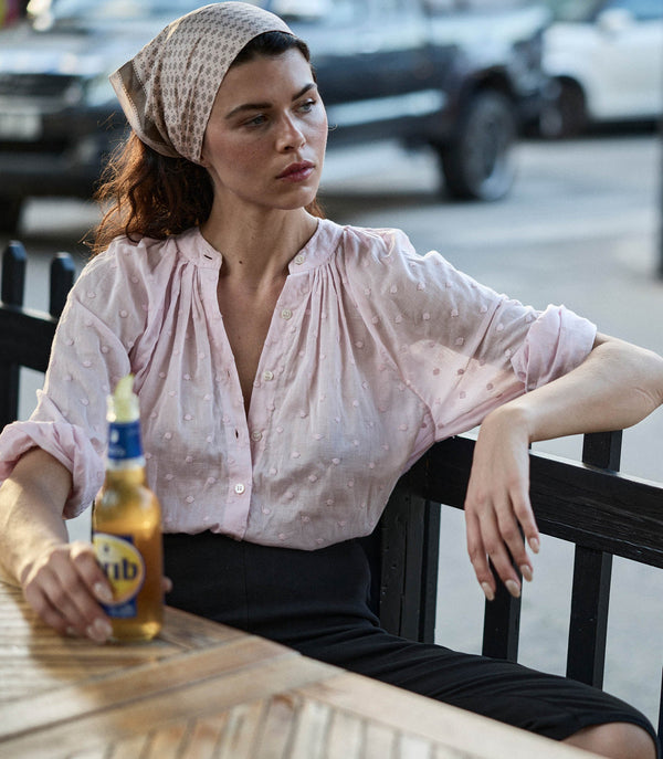 JULIENNE TOP -- SOFT ORCHID SWISS DOT