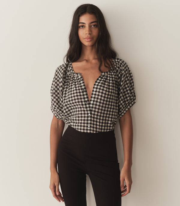 JUNE TOP -- NOIR GRETA GINGHAM