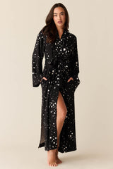 Kaia Cloud Jersey Kimono Robe in Black Stars