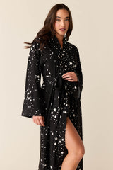 Kaia Cloud Jersey Kimono Robe in Black Stars