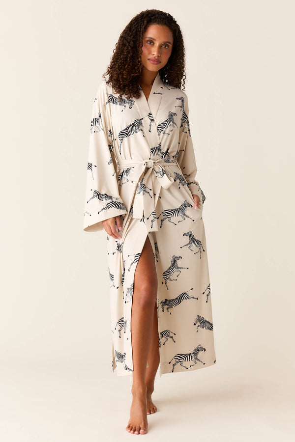 Kaia Cloud Jersey Kimono Robe in Animalia