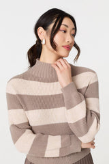 Striped High Neck Pleat Knit Maxi Dress