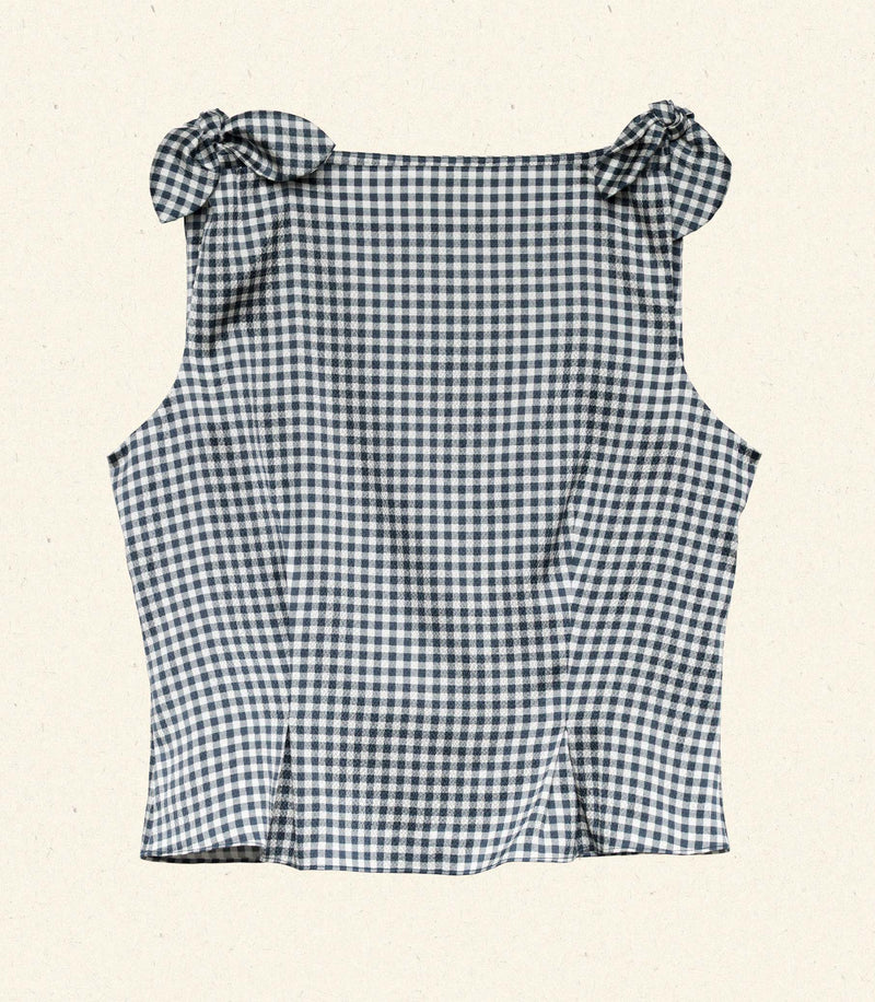 LIRIEL TOP -- NAVY VALENCIA GINGHAM