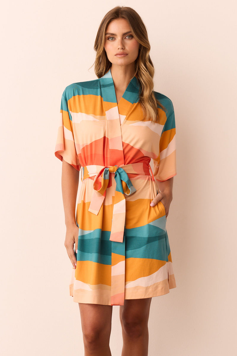 Marisa Cloud Jersey Short Robe in Sunset