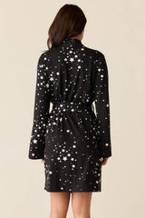Meadow Cloud Jersey Classic Short Robe in Black Stars