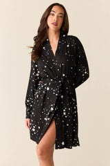 Meadow Cloud Jersey Classic Short Robe in Black Stars