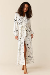 Skyler Cloud Jersey Banded Long Robe in White Stars