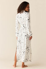Skyler Cloud Jersey Banded Long Robe in White Stars