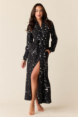 Skyler Cloud Jersey Banded Long Robe in Black Stars
