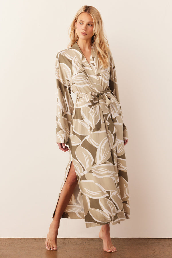 Kaia Cloud Jersey Kimono Robe in Fern