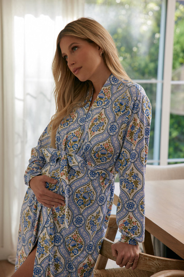 Skyler Cloud Jersey Banded Long Robe in Villeroy