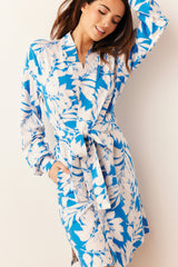 Quinn Cloud Jersey Banded Short Robe in Serene