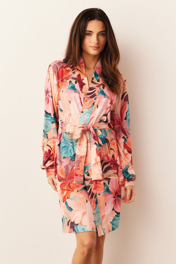 Quinn Cloud Jersey Banded Short Robe in Rio