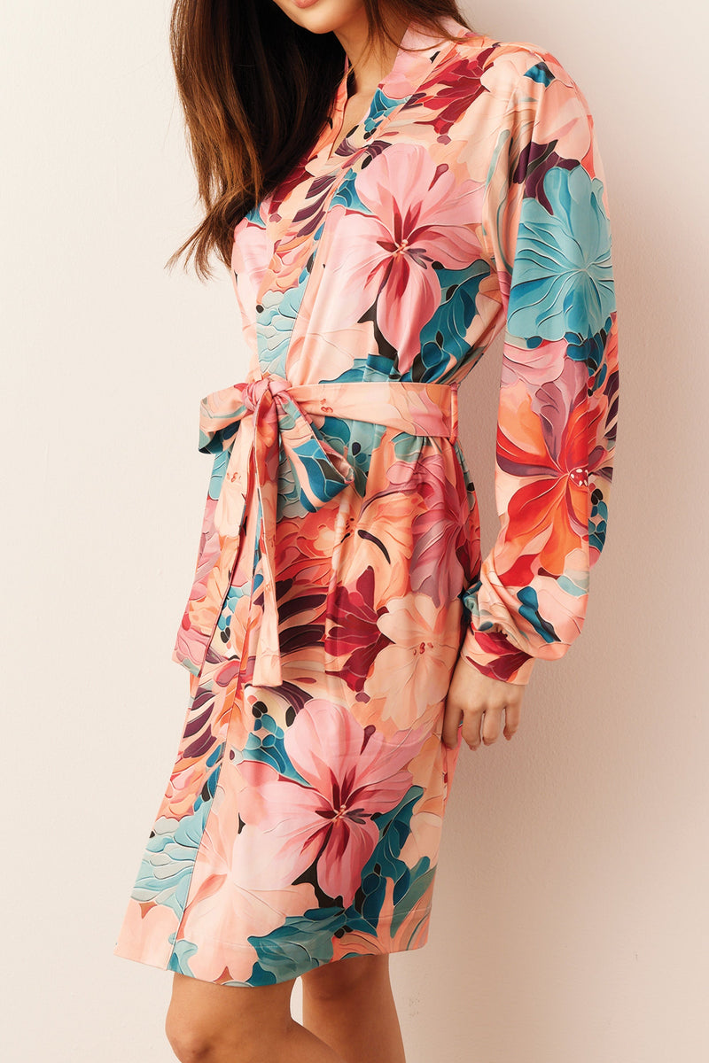 Quinn Cloud Jersey Banded Short Robe in Rio