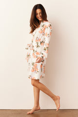 Quinn Cloud Jersey Banded Short Robe in Peaches & Cream