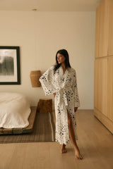 Kaia Cloud Jersey Kimono Robe in White Stars
