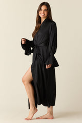 Juliette Luxe Satin Cuff Robe in Black