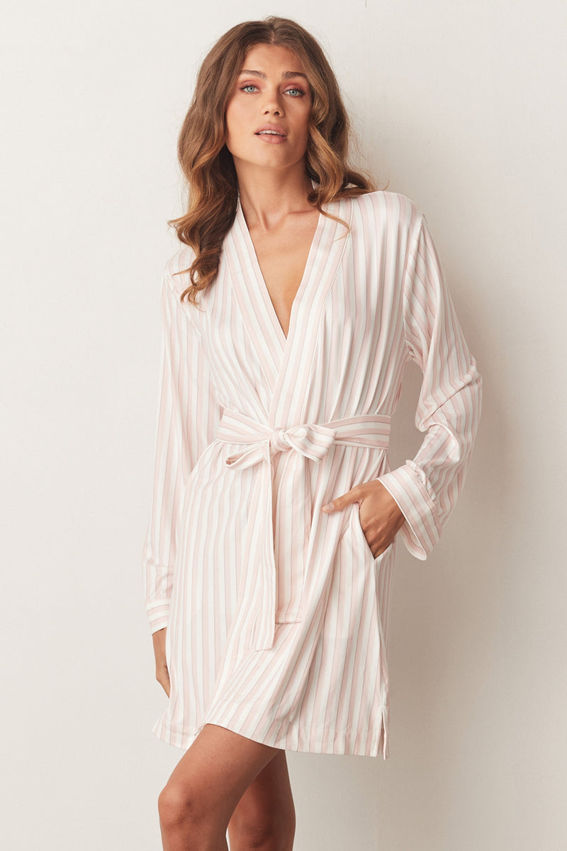 Meadow Cloud Jersey Classic Short Robe in Sweet Stripe